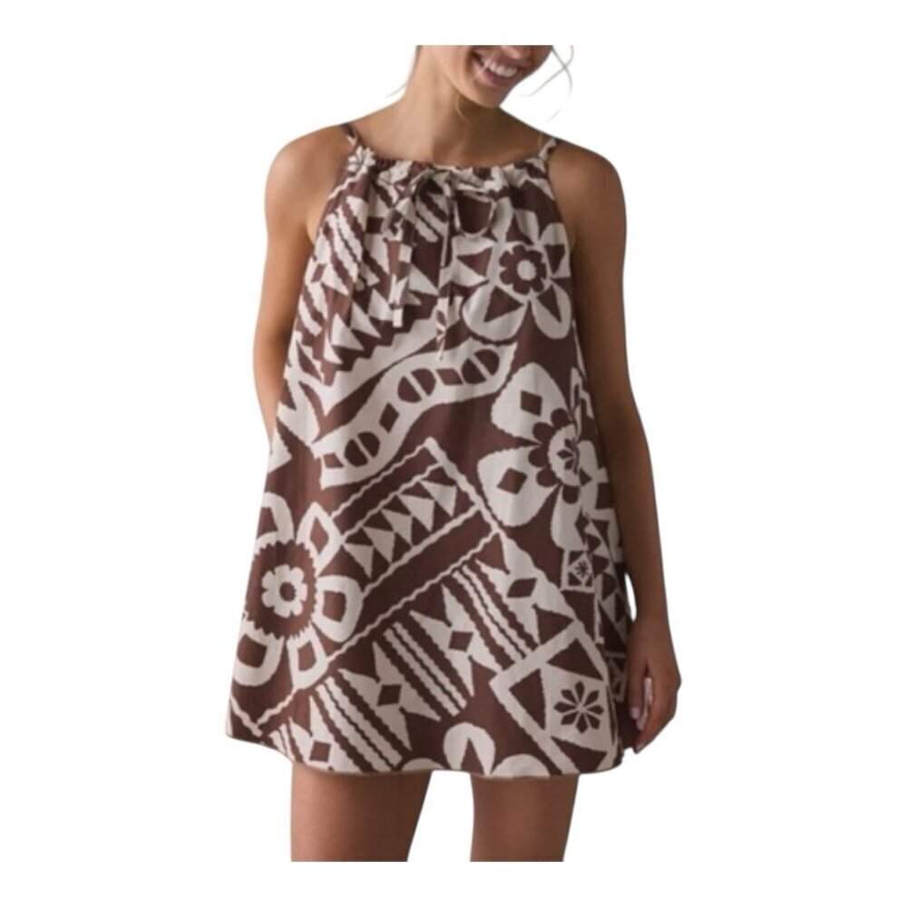 Urban Outfitters BDG Eva Mini Dress XL Brown Tiki Tropical Beach Coastal Neutral